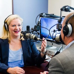 Bonni Stachowiak, host of "Teaching in Higher Ed" recording her podcast