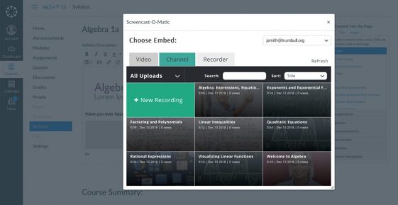 Canvas_SOM_Mockup 1 The LTI app is a window into your Screencast-O-Matic hosting account
