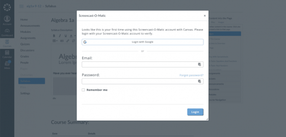 Screen Shot 2018 12 13 at 8.49.38 AM The Canvas LTI app doesn't require additional passwords when the SSO is used