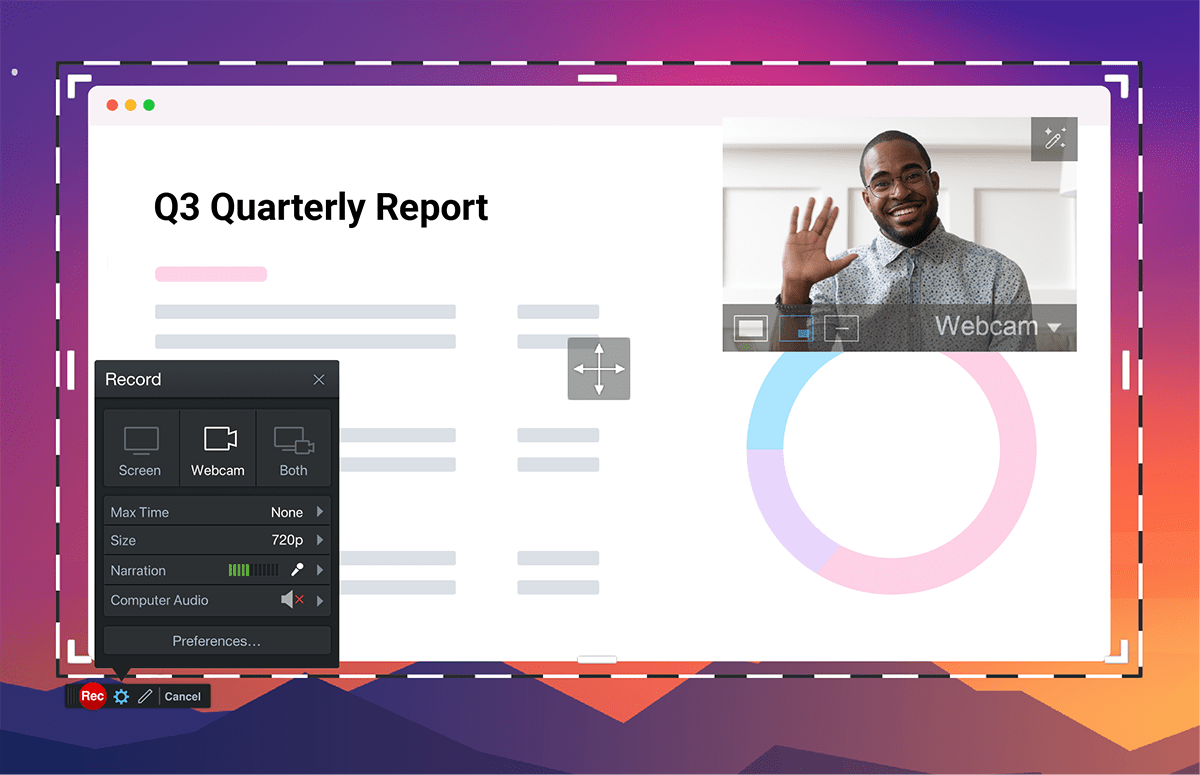 Record your screen and webcam with the free screen recorder